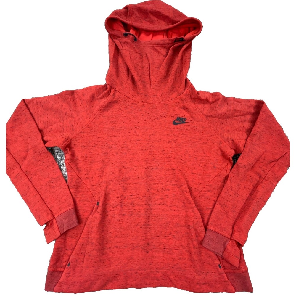 Nike Hoodie Women Medium Red Sweatshirt Tech Fleece Funnel Neck Performance‎  *